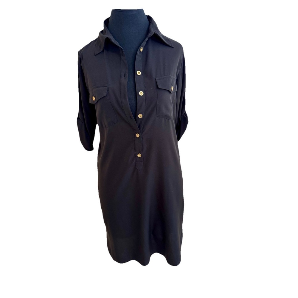 Speed Control New York Womens Size‎ M Black Tunic Shirt Dress Roll Tab Sleeves